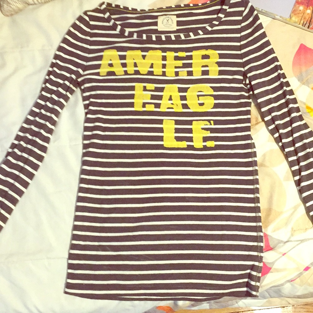 American Eagle Outfitters Grey & White Striped Top